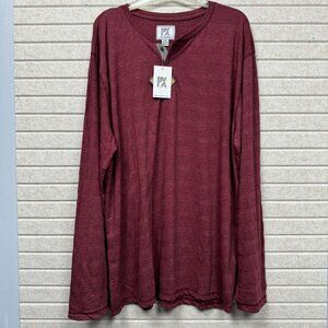 Men’s 2XL Burgundy Long Sleeve Henley Shirt Casual Stretch NWT PX Clothing